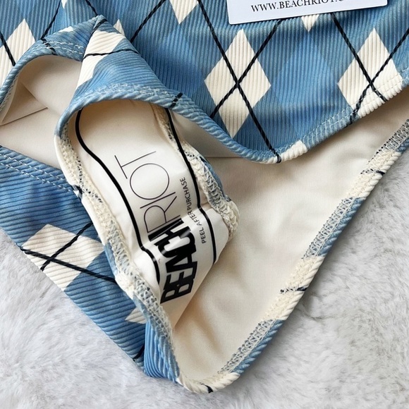 NWT Beach Riot Carlie Cutout Side Tie One apiece Swimsuit in Blue Argyle - Picture 8 of 8